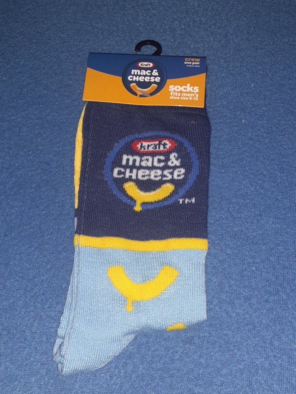 Kraft Mac & Cheese Crew Socks in Navy and Light Blue